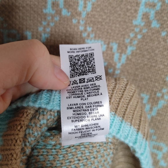 Reclaimed Vintage Sweater Retro Inspired Tan Green RV Monogram Knit Small S - Picture 7 of 9